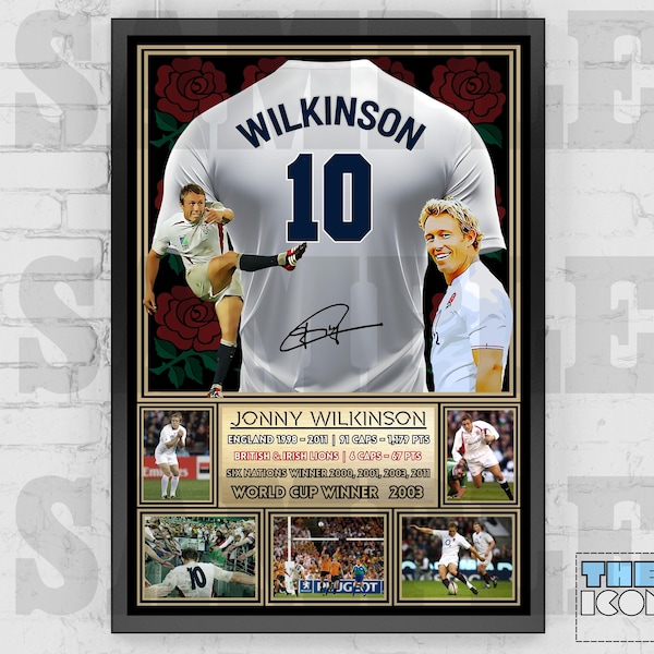 Impression dans le dos du maillot Jonny Wilkinson England Rugby Legend / Poster / Souvenirs encadrés / Objet de collection / Signé