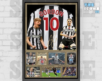 Koszulka piłkarska Newcastle United Icon Anthony Gordon z nadrukiem z tyłu / plakatem / oprawioną pamiątką / kolekcjonerską / podpisaną