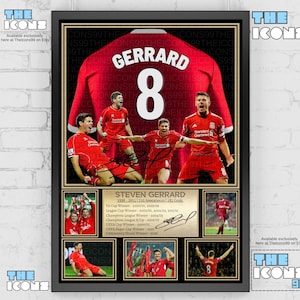 Liverpool FC Legend STEVEN GERRARD voetbalshirt print achterkant / poster / ingelijste memorabilia / verzamelobject / gesigneerd
