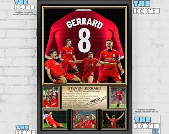 Liverpool FC Legende STEVEN GERRARD Fußballtrikot-Rückendruck / Poster / Gerahmtes Sammlerstück / Signiert