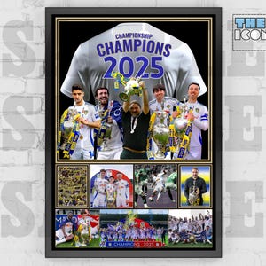 Leeds United Championship Champions 2025 Football Shirt Back Print LUFC / Poster / Framed Memorabilia / Collectible / Signed