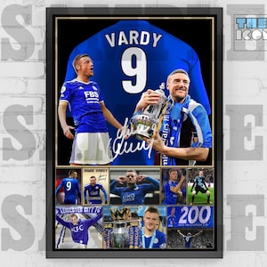 Jamie Vardy Leicester City Legend Football Shirt Back Print / Poster / gerahmte Memorabilie / Sammlerstück / signiert