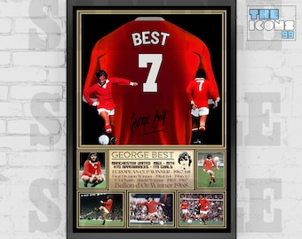 Man United Legend George Best Football Shirt Back Print / Poster / Framed Memorabilia / Collectible / Signed