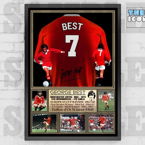 Man United Legend George Best Football Shirt Back Print / Poster / Framed Memorabilia / Collectible / Signed