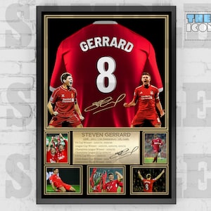 Liverpool FC Legend STEVEN GERRARD Football Shirt Back Print / Poster / Framed Memorabilia / Collectible / Signed