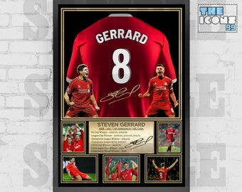 Maillot de football Liverpool FC Legend STEVEN GERRARD, impression au dos / poster / encadré souvenirs / objet de collection / signé