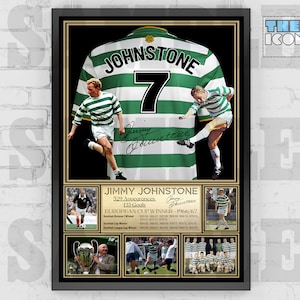 Celtic FC Legend Jimmy &#39;Jinky&#39; Johnstone Football Shirt Back Print / Poster / Framed Memorabilia / Collectible / Signed