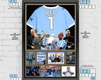 Man City Legend Pep Guardiola Football Shirt Back Print / Poster / Framed Memorabilia / Collectible / Signed