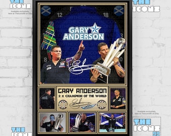Gary Anderson The Flying Scotsman Darts Icon T-shirt Back Print / Poster / Memorabilia incorniciata / Oggetto da collezione / Firmato
