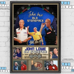 John Lowe 'Old Stoneface' Darts Legend Poster: Signed Memorabilia