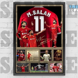 Camisa de futebol MOHAMED SALAH, ícone do Liverpool FC, impressão traseira / pôster / lembranças emolduradas / colecionáveis / assinadas