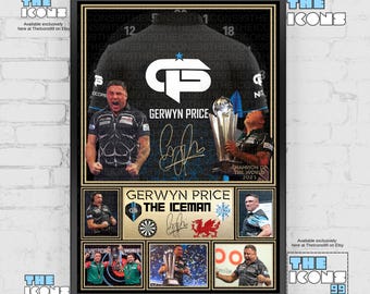 Gerwyn Price, The Iceman Darts Legend, tryck på skjortans baksida / affisch / inramade memorabilia