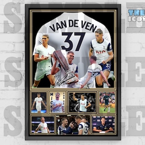 Camisa de futebol Micky Van de Ven, ícone do Tottenham Spurs, impressão traseira / pôster / recordações emolduradas / colecionável / autografada