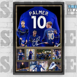 Chelsea Icon Cole Palmer voetbalshirt print achterkant / poster / ingelijste memorabilia / verzamelobject / gesigneerd
