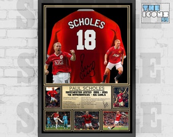 Man United Legend Paul Scholes Football Shirt Back Print / Affiche / Souvenirs encadrés / Objet de collection / Signé