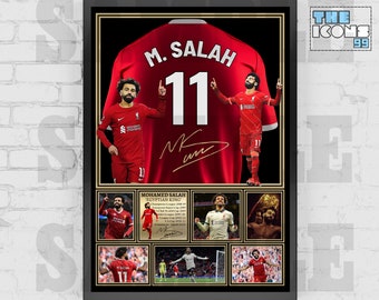 Icône du Liverpool FC Maillot de football MOHAMED SALAH, impression au dos / Poster / Souvenirs encadrés / Objet de collection / Signé