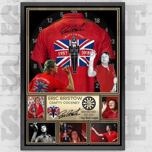 Eric Bristow Crafty Cockney Darts Legend Camiseta com estampa traseira / pôster / recordações emolduradas / colecionáveis / assinadas