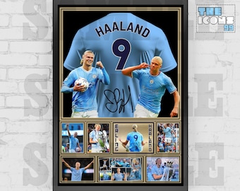 Man City Icon Erling Haaland Football Shirt Back Print / Poster / Framed Memorabilia / Collectible / Signed