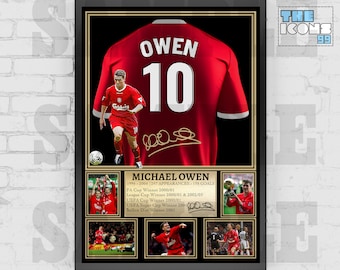 Liverpool FC Legend MICHAEL OWEN Football Shirt Back Print / Poster / Framed Memorabilia / Collectible / Signed