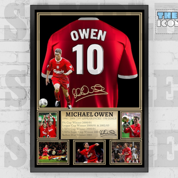 Liverpool FC Legend MICHAEL OWEN Football Shirt Back Print / Affiche / Souvenirs encadrés / Objet de collection / Signé