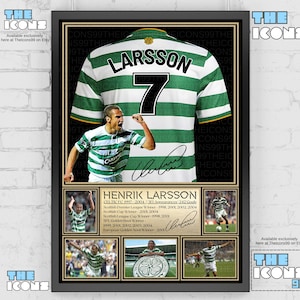Keltische legende Henrik Larsson voetbalshirt achterkant print / poster / ingelijste memorabilia / verzamelobject / gesigneerd