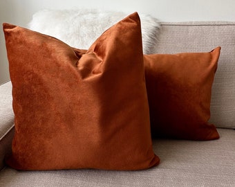 Terracotta Velvet & Soft Pillow Cover, Luxury Rust Pillow Case, Any Size Boho Velvet Cushion Cover for Living Room or Bedroom, Hidden Zipper