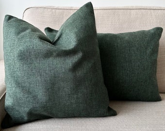 Linen Dark Green Accent Pillow Cover, Linen Boho Lumbar Cushion Cover, Modern Farmhouse Pillow Case, Invisible Zipper, Any Size, 22 Colors