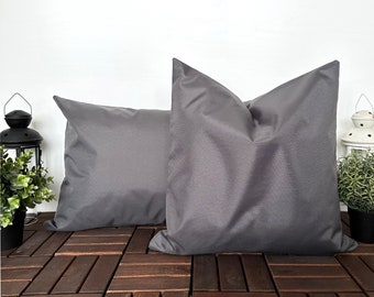 Funda de almohada gris oscuro para exteriores, funda de almohada impermeable y a prueba de manchas para balcón, funda de cojín lumbar para patio al aire libre, cremallera oculta, tamaño personalizado