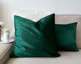 Velvet Golf Green Color Pillow Case, Luxury Velvet Pillow Cover, Any Size Soft Lumbar Cushion Cover, Modern Bedroom Decor, Invisible Zipper