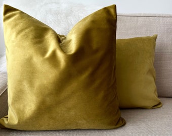 Citron Green Velvet Any Size Pillow Cover, Soft & Luxury Pillow Case, Solid Color Options Velvet Lumbar Cushion Cover, Invisible Zipper