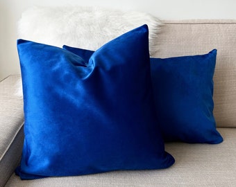 Sapphire Blue Velvet Pillow Case, Shiny & Super Soft Throw Pillow Cover, Luxury Velvet Lumbar Cushion Cover, Invisible Zipper, Made to Order