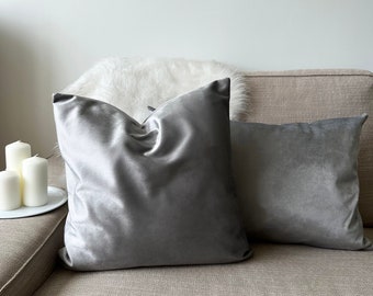 Velvet Glacier Gray Throw Pillow Cover, Luxury & Shiny Pillow Case, Very Soft Velvet Cushion Cover, Invisible Zipper, Made to Order Covers