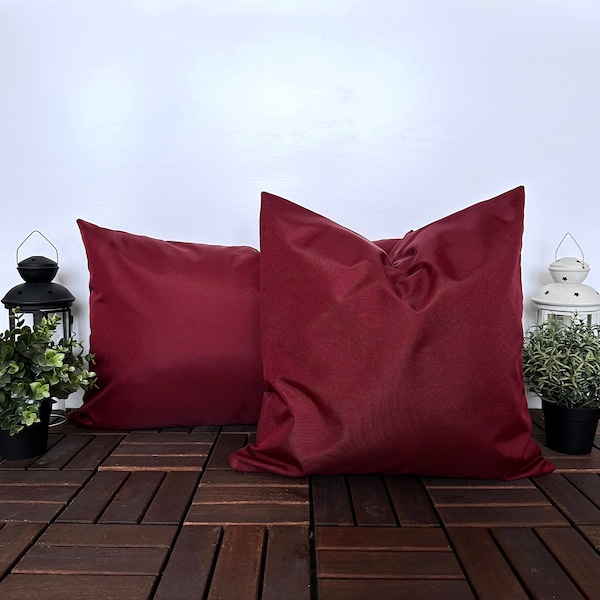 Outdoor Burgundy Stain Resistant Pillow Cover, Water Resistant Throw Pillow Cover for Porch, Outdoor Area Cushion Cover, Any Size, 26 Colors