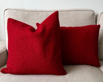 Red Boucle Any Size Pillow Cover, Soft Teddy Accent Pillow Case, Contemporary Puffy Cushion Cover, Christmas Gift, Cozy Decor, Only Cover