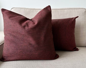 Wine Red Color Linen Lumbar Pillow Cover, Thick Linen Burgundy Cushion Cover, Custom Boho Farmhouse Living Room Pillow Case, Hidden Zipper,