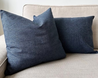 Dark Blue Linen Pillow Cover, Thick Linen Cushion Cover, Any Size Bedroom & Living Room Throw Pillow Case, Hidden Zipper, Modern Home Decor