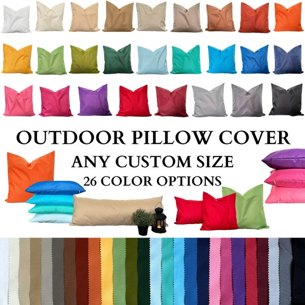 Outdoor Throw Pillow Cover, Water Resistant Lumbar Pillow Case, Stainproof Cushion Cover, Invisible Zipper, Vibrant Solid Color, Any Size