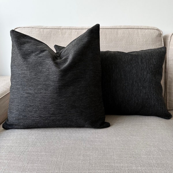Linen Anthracite Pillow Case, Thick Linen Custom Size Cushion Cover, Charcoal Made to Order Throw Pillow Cover, Invisible Zipper, 22 Colors