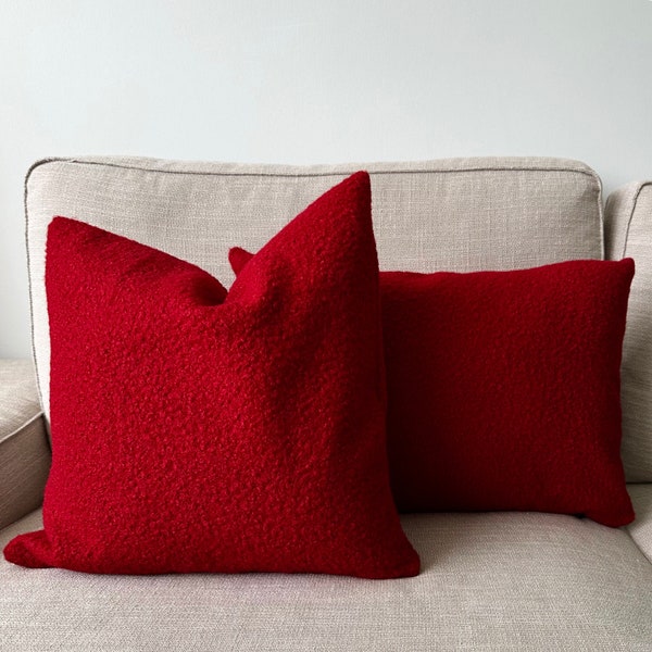 Red Boucle Any Size Pillow Cover, Soft Teddy Accent Pillow Case, Contemporary Puffy Cushion Cover, Christmas Gift, Cozy Decor, Only Cover