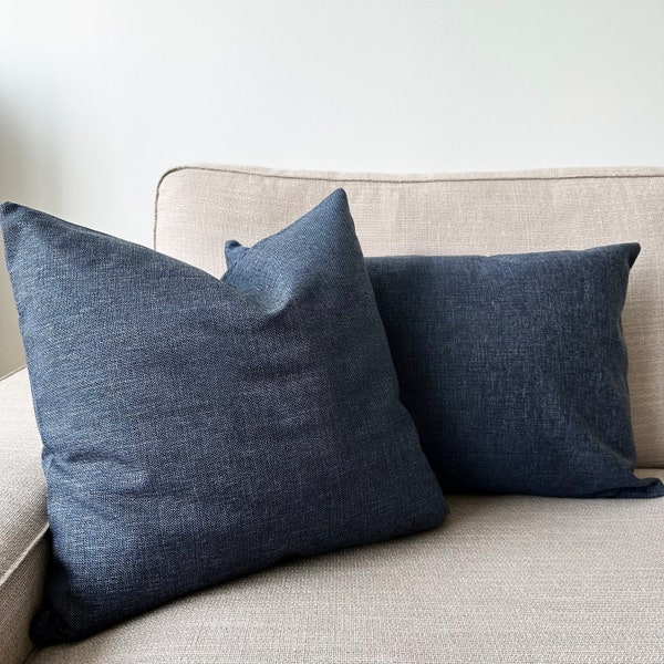 Dark Blue Linen Pillow Cover, Thick Linen Cushion Cover, Any Size Bedroom & Living Room Throw Pillow Case, Hidden Zipper, Modern Home Decor