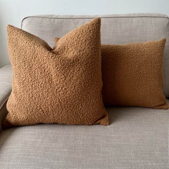 Boucle Camel Comfy Accent Pillow Cover, Extra Soft Pillow Case, Puffy Teddy  Lumbar Cushion Cover for Couch Chair or Bed, Invisible Zipper 