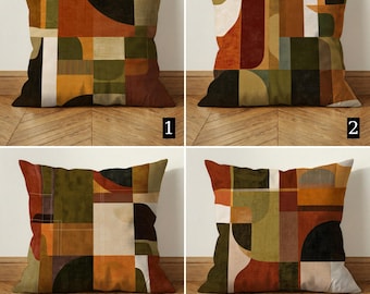 Moderne geometrische sierkussenhoes uit het midden van de eeuw, kussensloop met aardachtig kleurblok, retro decor