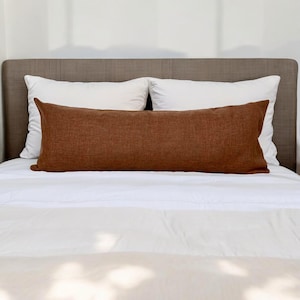 Linen Rust Lumbar Pillow Cover, Soft Terracotta Throw Pillow Case, Long & Large Lumbar Cushion Cover, Hidden Zipper, Bedroom Decor, Any Size