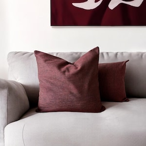 Wine Red Color Linen Lumbar Pillow Cover, Thick Linen Burgundy Cushion Cover, Custom Boho Farmhouse Living Room Pillow Case, Hidden Zipper,