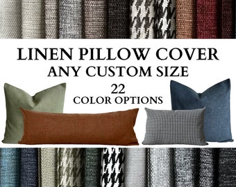 Linen Throw Pillow Cover, Any Size Lumbar Pillow Case, Linen Custom Cushion Cover, Invisible Zipper, 22 Colors, Cover Only, 18x18, 20x20