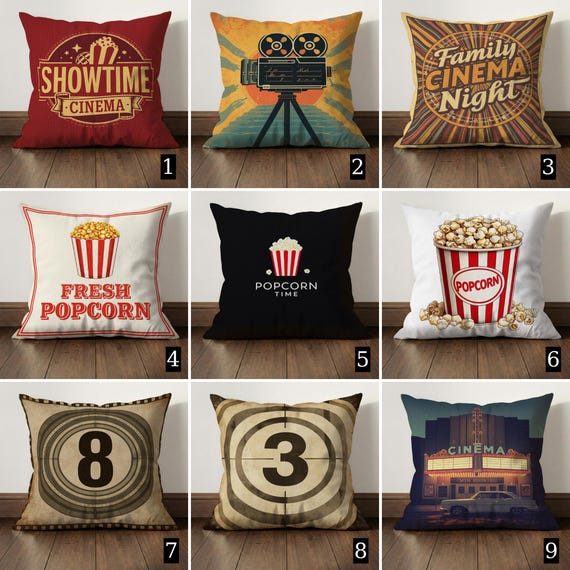 Retro Film Camera Throw Pillow Case, Family Cinema Night Cushion Cover, Home Theater Decor