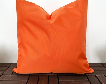 Outdoor Orange Throw Pillow Cover, Vivid Solid Color Waterproof Accent Pillow Case, Outdoor Hidden Zipper Custom Cushion Cover, Patio Decor