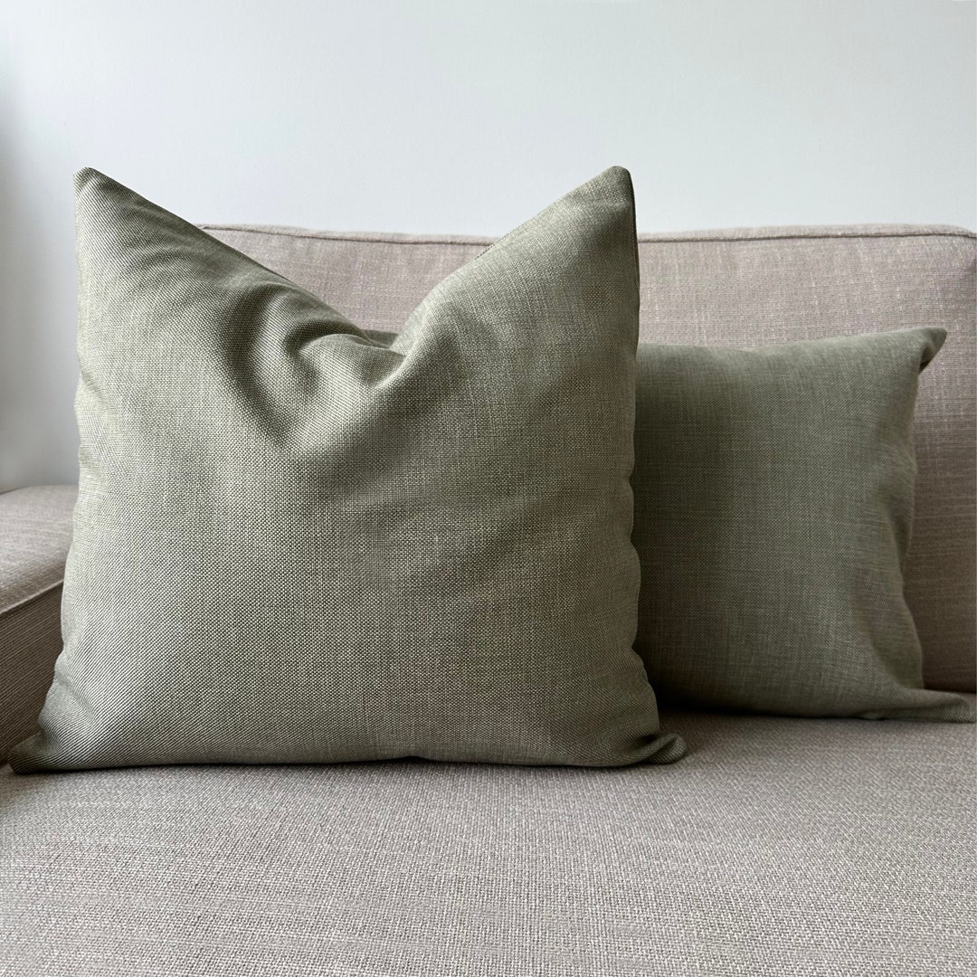 Light Green Linen Throw Pillow Cover, Thick Linen Lumbar Cushion Cover