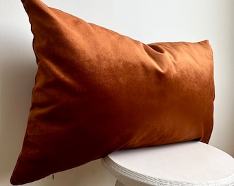 Terracotta Velvet Pillow Cover, Luxury Rust Boho Throw Pillow Case, Velvet Cushion Cover, Bedroom Decor, Any Custom Size, Invisible Zipper