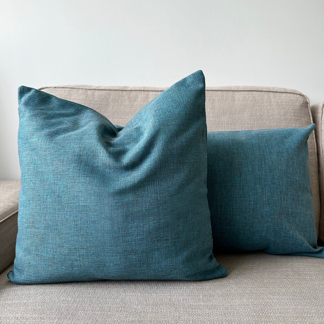 Light Blue Linen Lumbar Pillow Case, Heavy Linen Cozy Cushion Cover